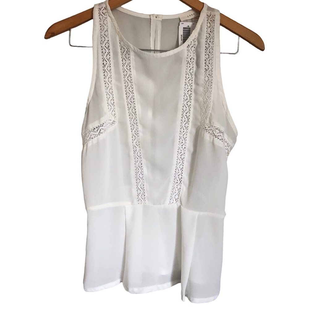 NWT Lush Sleeveless Crochet Lace Peplum Keyhole Open Back Blouse White Size S